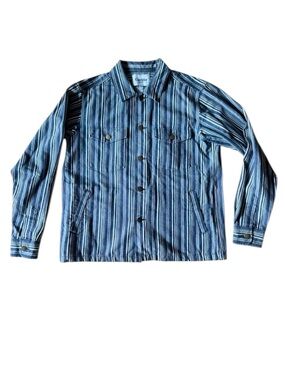 Corridor NYC Mens Medium Cotton Jacket Indigo Stripe Button Down Denim